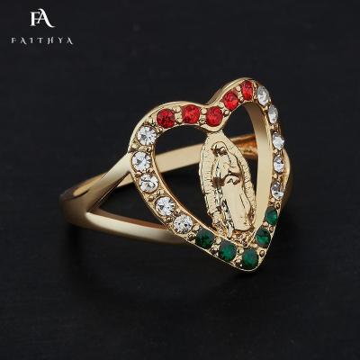 China CLASSIC Most Popular FR0033 Gold Layered Multi Stone Virgin Mary Ring With Crystal Religious Jewelry San Judas Heart Design for sale