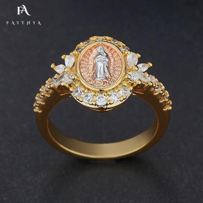 China New Virgen De Guadalupe White Crystal Cherry Ring CLASSIC Virgin Mary Knuckle Rings gold vintage rhinestone FR0035 for sale