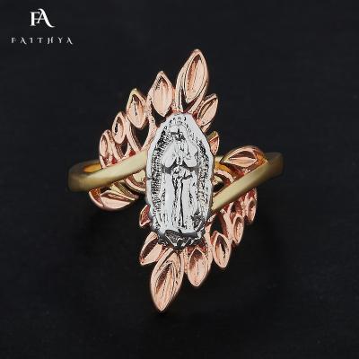 China Good Quality FR0029 Yk White CZ Women's Two Tone Ring 14K Three Tone Gold Large Heavy Virgin Mary Ring 14K Real Gold CLASSIC Band for sale