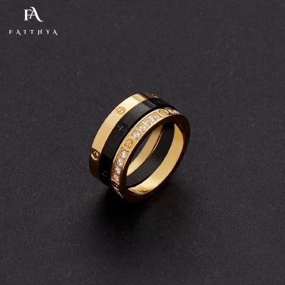 China Fashion Replica Design Tops FR2406 Faithya Top Brand Jewelry Gold Plated 18k Stainless Steel Diamond Ring For Women for sale