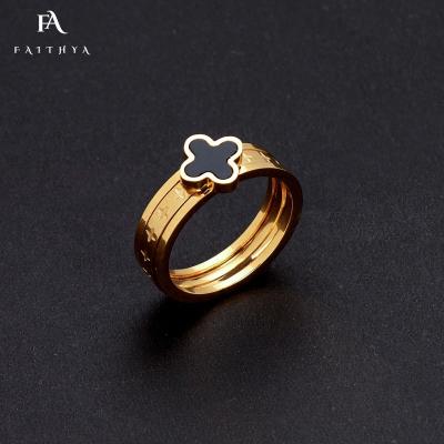 China The simple atmosphere of the CLASSIC four-leaf clover 18k four-leaf clover woman ring high quality gold-plated cross pattern stainless steel FR2440 for sale