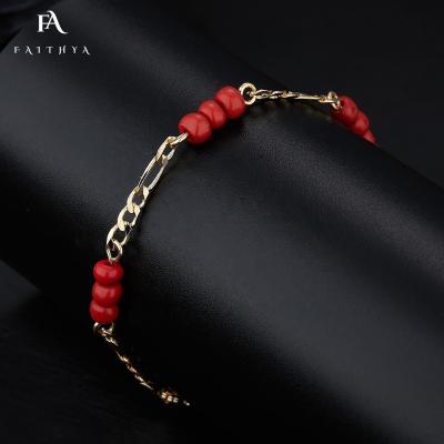 China CLASSIC Safe Hypoallergenic FB0060 14k Gold Plated Red Beads Personalized Good Luck Bracelet for Little Boys and Girls for sale