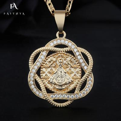 China FP0005 Full Diamond 18k Yellow Gold Virgin Mary Religious Simple Elegant Creative Lace Angel Pendant Necklace for sale