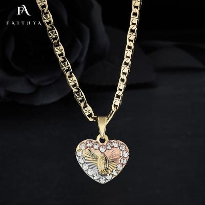 China FP1090 Perfect Quality Religious Diamond Heart Pendant Necklace Esclava De Hombre Oro Laminado 18k Virgencita for sale