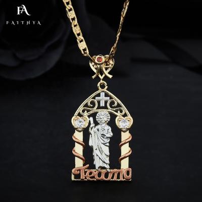 China FP1059 Religious Wholesales Solid Saint Jude San Judas Pendant San Judas Dije en Oro14k Yellow Gold and White for sale