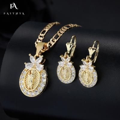 China FS4031 Faityha 18k Exclusive Custom Religious St Jude Pure White CZ Zircon Necklace Dangle Earrings Set For Women for sale