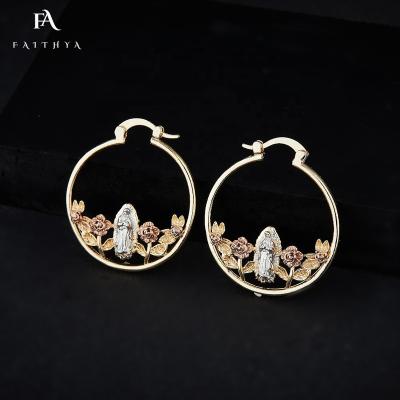 China Wholesale Virgin Mary CLASSIC Simple Design Guadalupe Primary Source FE3004 18k Rose Gold Plated Tricolor Hoop Earrings For Women for sale