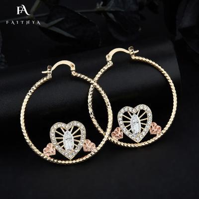 China FE3001 Faithya CLASSIC Jewelry Simple And Fashionable 14K Gold Plated Religious Mary Of Guadalupe Hoop Earrings for sale