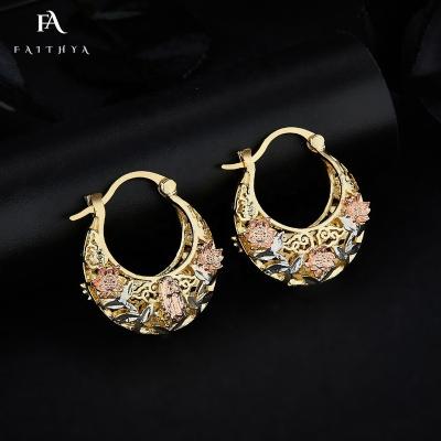 China FE3006 CLASSIC Europe and America Hot Sale Flower Basket Design Flowers Virgin Mary 14k Gold Plated Bohemian Tricolor Earrings for sale