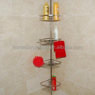 China Eco - Friendly Bathroom Corner In Satin Nickel Powder Coating Finish Tension Pole Shower Caddy for sale