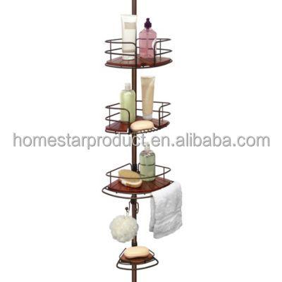 China DIY Assembly Homestar Oil Rubbed Bronze Tension Pole Shower Corner Teak Caddy for sale