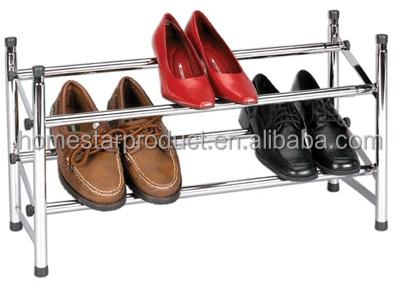 China Homestar Design Tubular Shoe Rack Storage Sleek and Fashionable Stackable Metal 2 Tier and 2 Tier Chrome Wire Shoes, Shoes Show Rack for sale