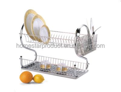 China Sustainable 2 Tiers Wire Dish Drying Rack And Metal Dish Rack With Tray for sale