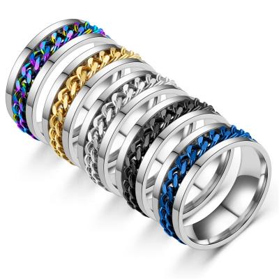 China Vintage Blue Galvanized Rotating Stainless Steel Mens Ring for sale