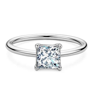 China CLASSIC 925 Silver 1.0 Carat Moissanite Diamond Princess Cut Engagement Ring 18K White Gold Plated For Women for sale