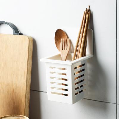 China Single Cavity Wall Hanging Tableware Storage Box Kitchen Spoon Stored Punchless Chopsticks Drain Rack for sale