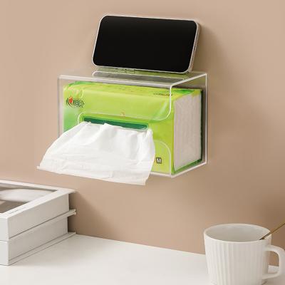 China Modern Seamless Wall Mounted Tissue Holder Box Creative Simple Plastic Kitchen Toilet Paper Sticker Multifunction Box for sale