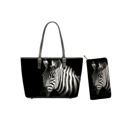 China Designer Handbag Zebra Stripe Print Waterproof Bag Femm Women Main PU Handbags Leather Leather Wholesaler 2 Pieces Set Handbag for sale