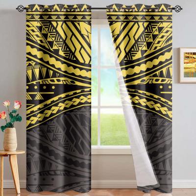 China Modern Living Room Design Yellow Polynesian Tribal Tribal Hot Sale Bedroom Window Curtains Designers Shed Curtains for sale