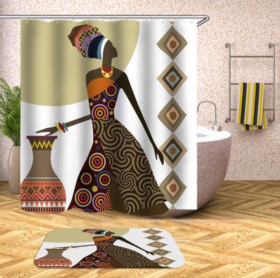 China Sustainable 3D Shower Curtain Set African Black Girl Print Waterproof Shower Curtains Custom Design Polyester Shower Curtain for sale