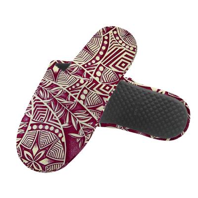 China Polynesian PrintDesigner Recyclable Custom Logo Winter Slippers Women Warm Room Slipper for sale