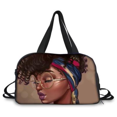 China High Quality Luggage Travel Bags Black Traveling Duffle Tote Bags Mala De Viag Art African Girls Printing Female Women Large for sale