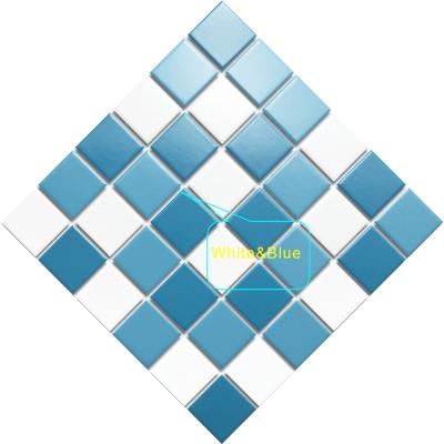 China Blue Parquet Swimming Pool Ceramic Mosaic Pool Tiles Sale Choice Multicolor Beveled Slab Backing Feature Square WB46611 for sale