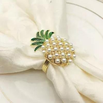 China Viable Napkin Rings Rhinestone Pearl Napkin Rings Gold Pineapple Wedding Silver Metal Napkin Ring Holder For Dinner Party Decoration for sale