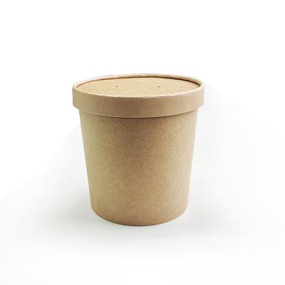 China Disposable hot spun kraft paper food container biodegradable microwavable soup bowl with lid for sale