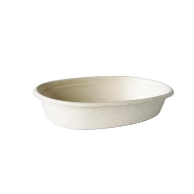 China Microvable Disposable Eco Friendly Takeaway Food Take Out Bamboo Sugar Cane 600ml Disposable Biodegradable Oval Bowl for sale