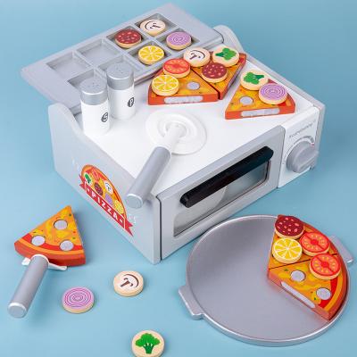 China Cartoon Toy 2021 New Design Children Pretend Play Cutting Educational Wooden Pizza Game Pizza Toy Set for sale