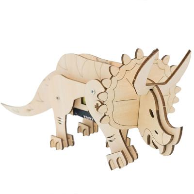 China Educational Electric Toys Triceratops Boys Gift Science Physics Education Kits DIY Assemble Other Wooden Toys Dinosaur Puzzle Kids Toys for sale