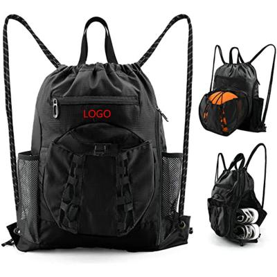 China Waterproof Gym Backpack Drawstring Sports Bag With Ball Holder Gym Bag Shoe Compartment Equipment Bags for sale