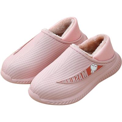 China Fashion Trend Waterproof Warm Home Slippers With EVA Bottom And Plush Striping Women Men Slipper Cat Hairy EVA Sandals for sale