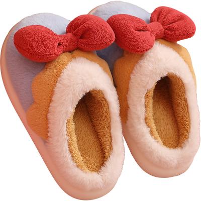 China 2021 Fashion Trend Lovely Plush Warm Slippers Colorful EVA Slippers With Bow Knot Bell For Girl Women for sale