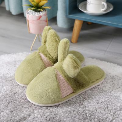 China 2021 winter plush rabbit indoor slippers fashion trend ears warm home female fancy slippers for sale