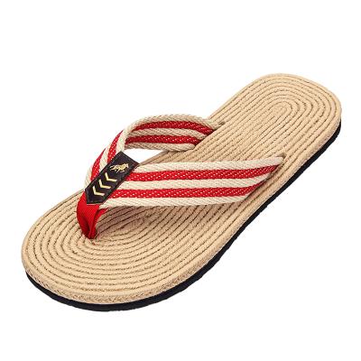 China 2021 Fashionable Outdoor Beach Non-slip Shoes Burlap Eva Flip Flops Men Summer Sports Fashion Korean Style Breathable Texture Slippers for sale