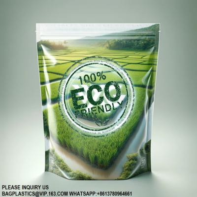 中国 Rice Packaging Zipper Bag Dried Biodegradable Stand Up Pouch Compostable Sachet Rice Bag 販売のため