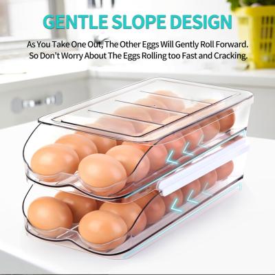China Egg Holder For Fridge, Automatic Rolling Egg Container For Refrigerator, Stackable Fridge Organizers And Storage With Lid, Clear Plastic Egg Dispenser & Tray for sale