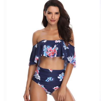 China 2020 new high waist bikini lace printing female swimsuit breathable sexy multicolor split swimsuit for sale