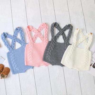 China Hotsale Eco-friendly Cute Kids Knitted Romper Twist Suspenders Baby Jumpsuit Solid Color for sale