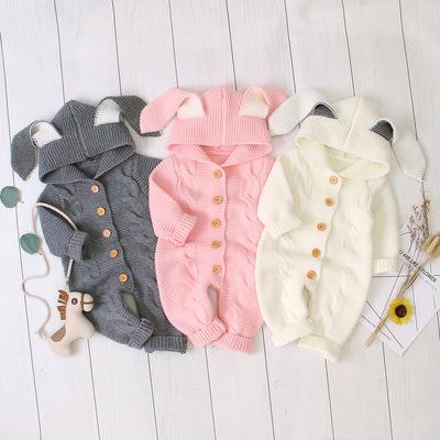 China Hotsale Autumn And Winter Cute Rabbit Ears Baby Jumpsuit Kids Knitted Eco-friendly Romper for sale