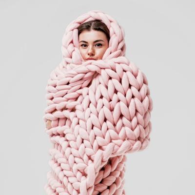 China Anti-pilling various color Chunky Knit Merino Wool Blanket for sale