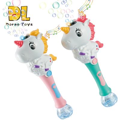 China Wholesale Kids Outdoor Game Music Bubble Stick Machine Toys Unicorn Light Led Magic Bubble Wands For Kids for sale