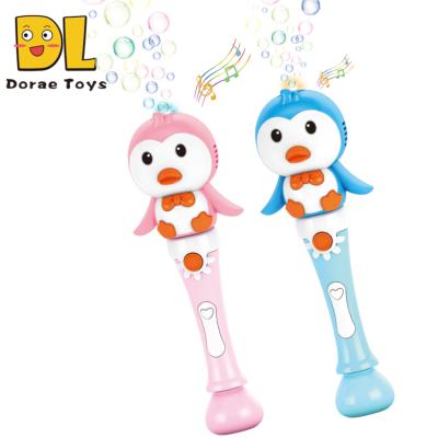 China Wholesale Outdoor Game Game Light Up Automatic Penguin Bubble Wands Gifts Bubble Fan Maker Cartoon Bubble Stick for sale