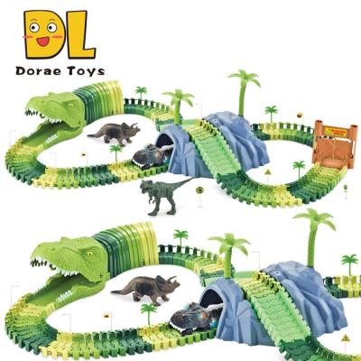 China Slot Toy 144pcs Dinosaur Toys Flexible Race Track Train Tracks With Dinosaurs Figures For Toddlers for sale