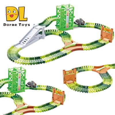 China Slot Toy Dinosaur Toys Race Track 120pcs Flexible Track With Auto Lift Create Dinosaur World Best Road Test Gift For Kids for sale