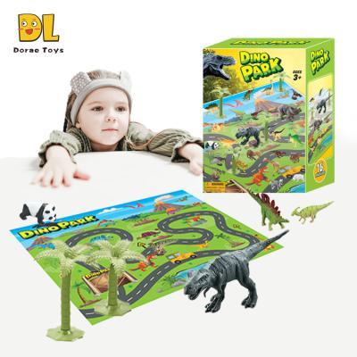 China Educational DIY Toys Dinosaur Set Game Includes Dinosaurs Figures Trees Play Mat Educational Realistic Dinosaur Toys For Boys for sale