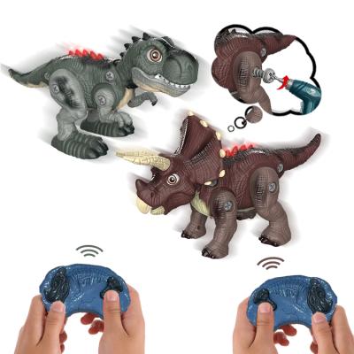 China DIY Educational Toys Disassemble Dinosaur Toys For Kids PULL Back Dinosaur Toys With Remote For Kids Construction Building Dinosaur With Electric Drill for sale