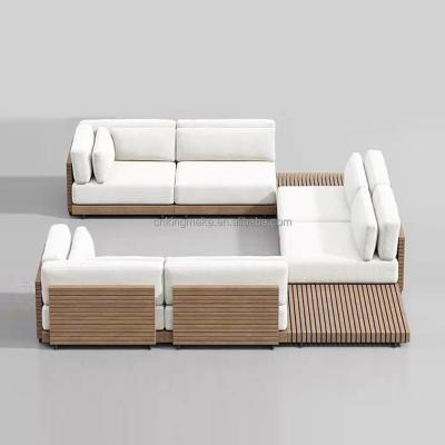 China Contemporary All Weather Corner Sofa Patio Garden Lounge Teak Solid Wood Hotel Corner Sofas Sets Luxury Outdoor Furniture Outdoor Sectional for sale